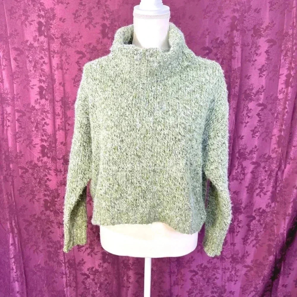 Bohme Green White Turtleneck Mock Neck Knit Sweater Women's Size XS